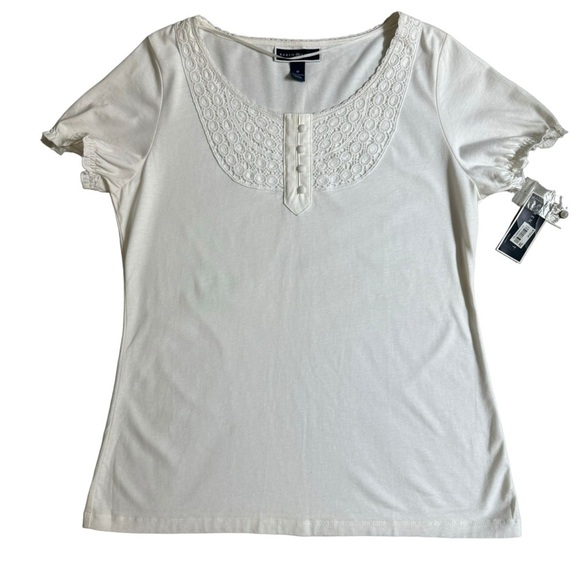 KAREN SCOTT Short Sleeve  Round Neck Top Size M - Picture 1 of 6